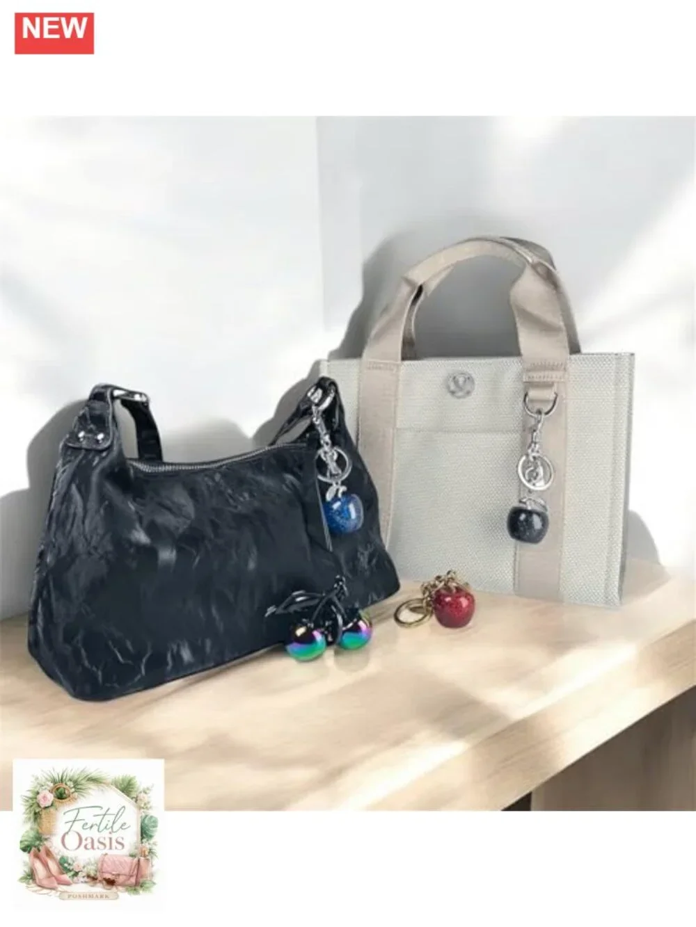 Cherry Bag Charm Keychain with Key Ring & Clip, Resin & Metal Purse Charm